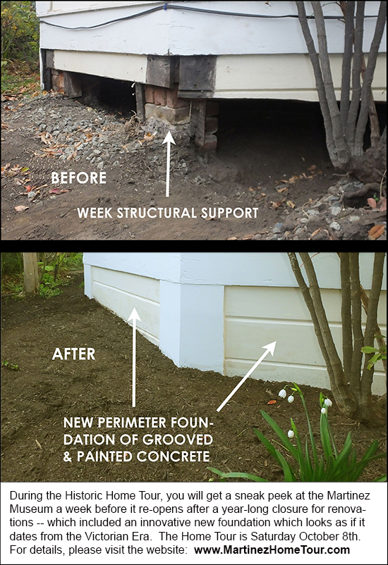 A modern concrete foundation under a Victorian House which is identical to the 1800s wooden pony wall that supported many of the buildings in the 19th Century.